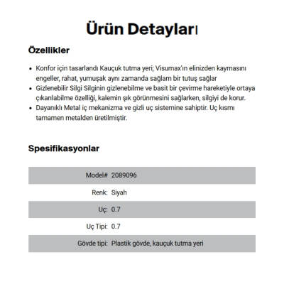 Rotring Visumax Versatil Kalem 0.7 mm – Siyah, Kauçuk Tutuş, Silgili - 5