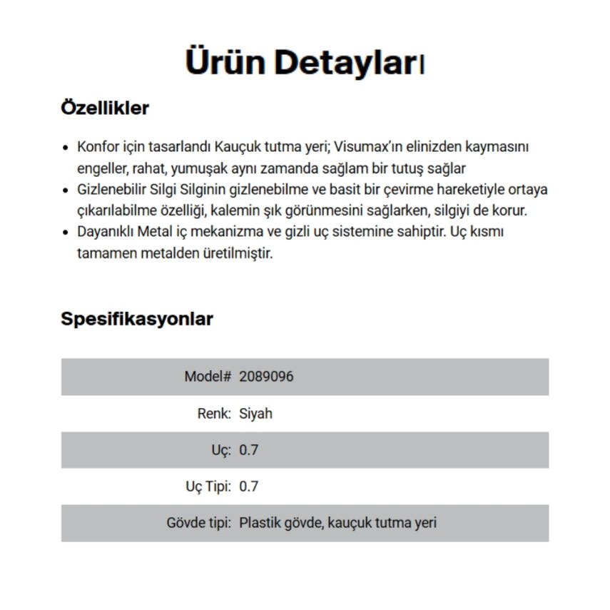 Rotring Visumax Versatil Kalem 0.7 mm – Siyah, Kauçuk Tutuş, Silgili - 5