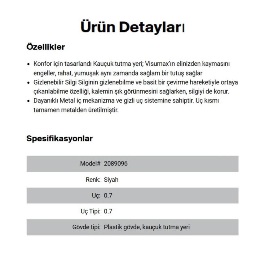 Rotring Visumax Versatil Kalem 0.7 mm, Kauçuk Tutuş, Silgili, Siyah - 5