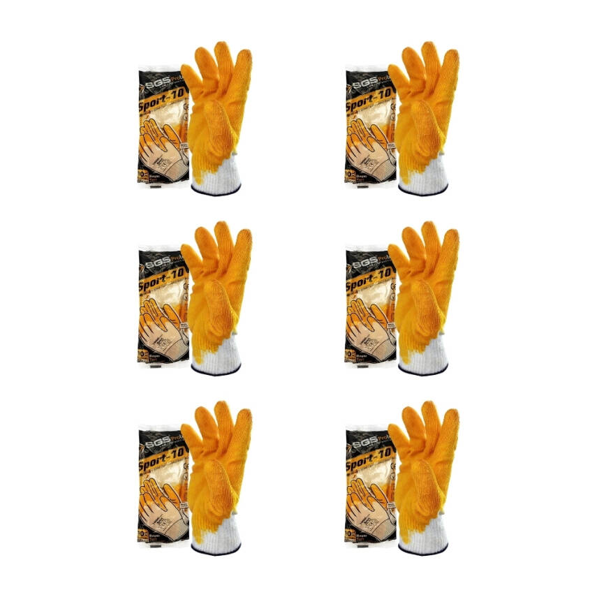 SGS Protect Sport-10 Eldiven, 6 Adet, Latex Kaplı, 10XL, Beyaz-Sarı - 2