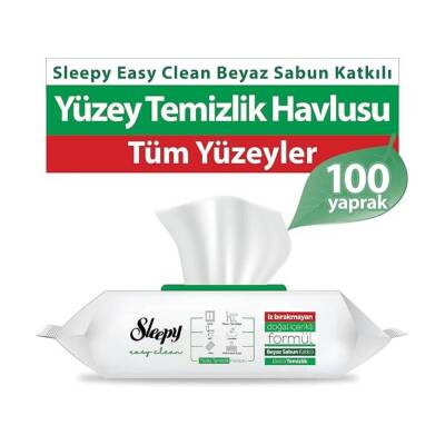 Sleepy Easy Clean Yüzey Temizlik Havlusu, 100'lü, Beyaz Sabun, Doğal - 2