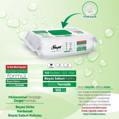 Sleepy Easy Clean Yüzey Temizlik Havlusu, 100'lü, Beyaz Sabun, Doğal - 6