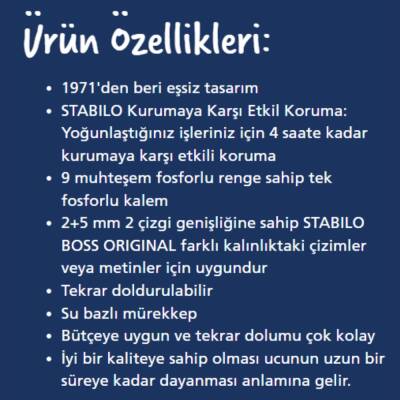 Stabilo Boss Fosforlu Kalem – Sarı Renk, 2-5 mm Uç, Su Bazlı Mürekkep - 6