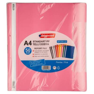 Bigpoint Telli Dosya, 50'li Paket, Kalın Kapaklı, A4, Metal Tel, Pembe - Bigpoint