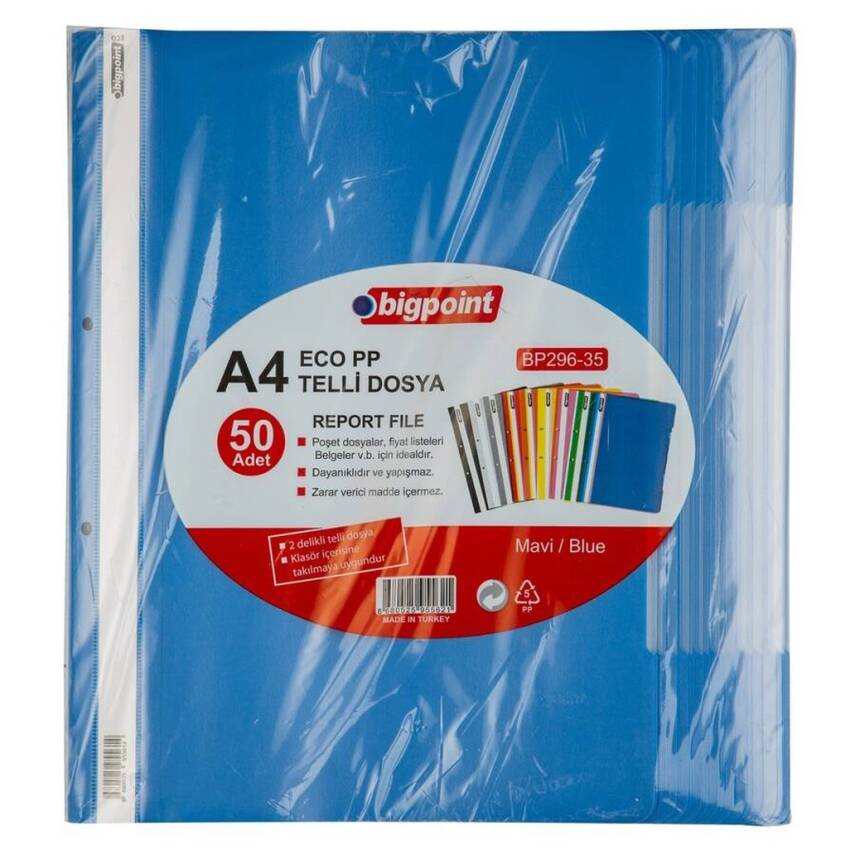 Bigpoint Telli Dosya, Standart, A4, Metal Tel, Mavi, 50 Adet - 1
