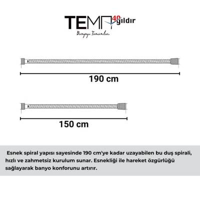 TEMA Duş Spirali, Paslanmaz - Uzayabilen Banyo Hortumu, 150 - 190 cm - 2