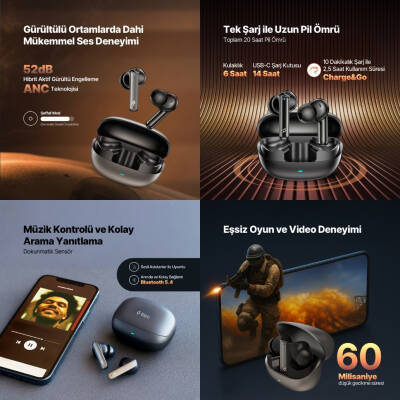 Ttec AirBeat Pro Max Kablosuz Kulaklık, Aktif Gürültü Engelleme, TWS - 8