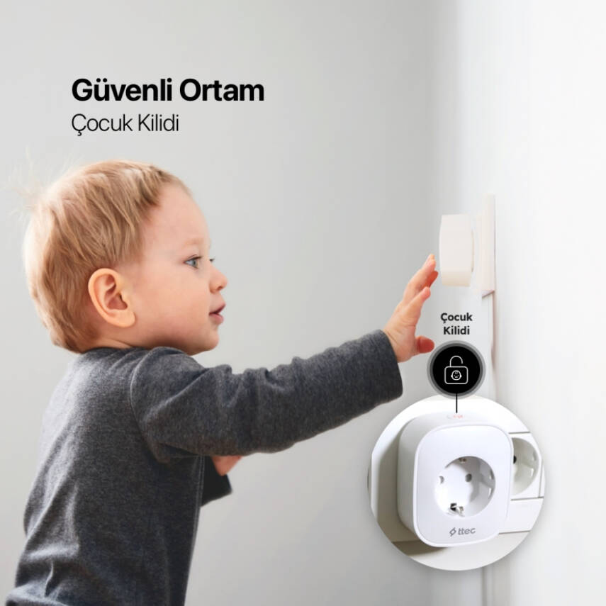 Ttec Akım Korumalı Wi-Fi Akıllı Priz, 16A, Çocuk Kilidi, Beyaz - 10