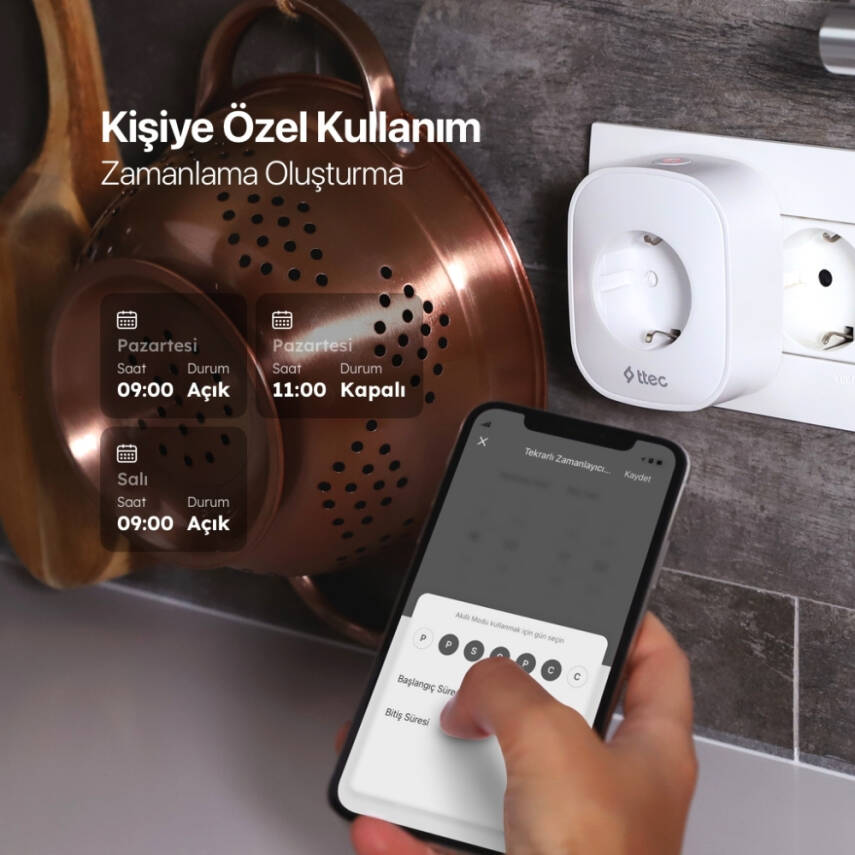 Ttec Akım Korumalı Wi-Fi Akıllı Priz, 16A, Çocuk Kilidi, Beyaz - 11