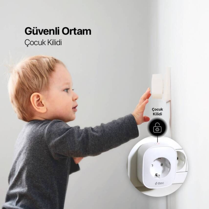Ttec Akım Korumalı Wi-Fi Akıllı Priz, 16A, Çocuk Kilidi, Beyaz - 10