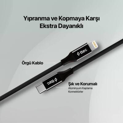 Ttec AlumiCable Hızlı Şarj Kablosu, USB-C - Lightning, 1.5 m, Siyah - 4