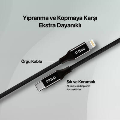 Ttec AlumiCable Hızlı Şarj Kablosu, USB-C-Lightning, 150cm, Uzay Grisi - 7