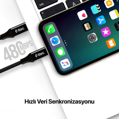 Ttec AlumiCable Hızlı Şarj Kablosu, USB-C-Lightning, 150cm, Uzay Grisi - 8