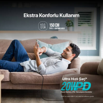 Ttec AlumiCable Hızlı Şarj Kablosu, USB-C-Lightning, 1.5 m, Uzay Grisi - 3