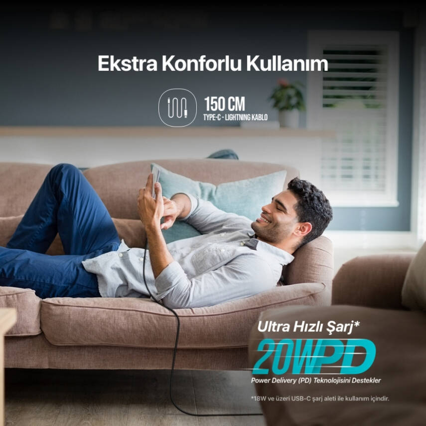 Ttec AlumiCable Hızlı Şarj Kablosu, USB-C-Lightning, 1.5 m, Uzay Grisi - 3