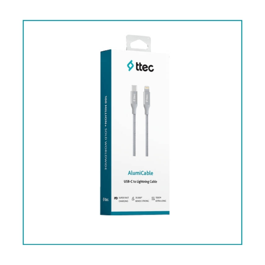 Ttec AlumiCable Hızlı Şarj Kablosu, USB-C-Lightning, 1.5 m, Uzay Grisi - 2
