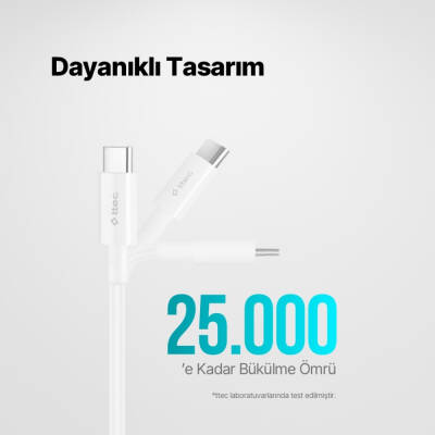 Ttec AlumiCable Hızlı Şarj Kablosu, USB-C - USB-C, 120 cm, 60W, Beyaz - 8