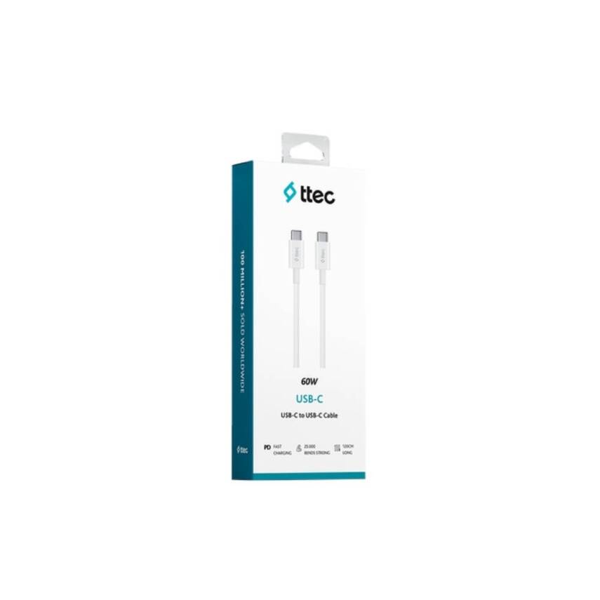 Ttec AlumiCable Hızlı Şarj Kablosu, USB-C - USB-C, 1.2 m, 60W, Beyaz - 4