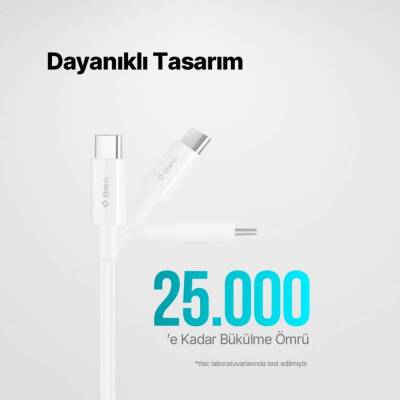 Ttec AlumiCable Hızlı Şarj Kablosu, USB-C - USB-C, 1.2 m, 60W, Beyaz - 8