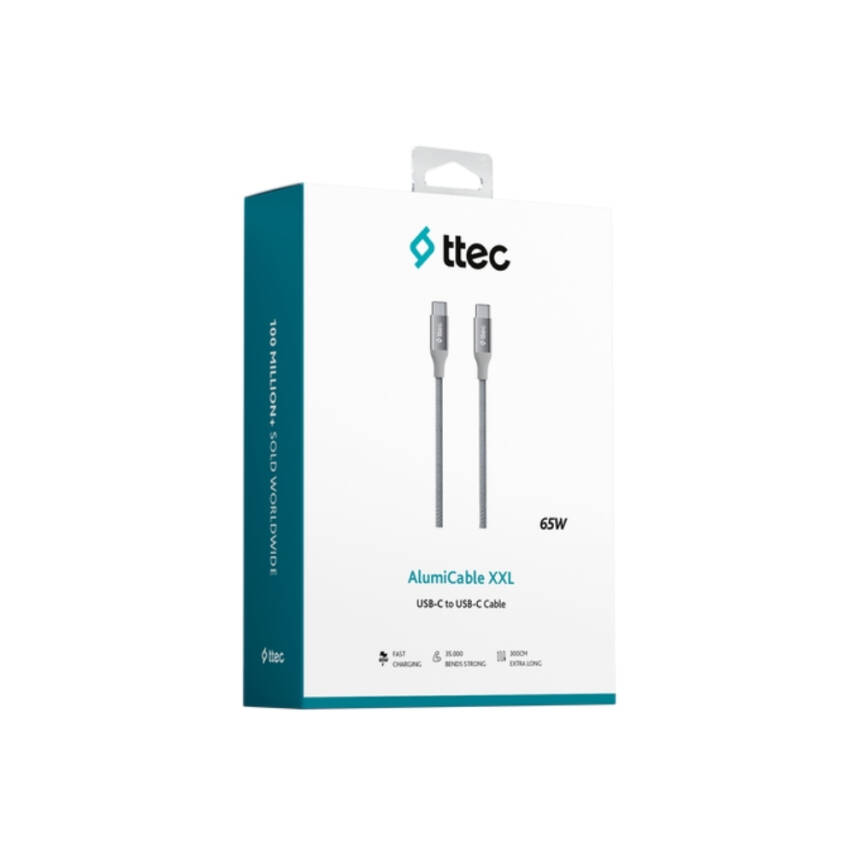 Ttec AlumiCable Hızlı Şarj Kablosu, USB-C - USB-C, 300 cm, Uzay Grisi - 5