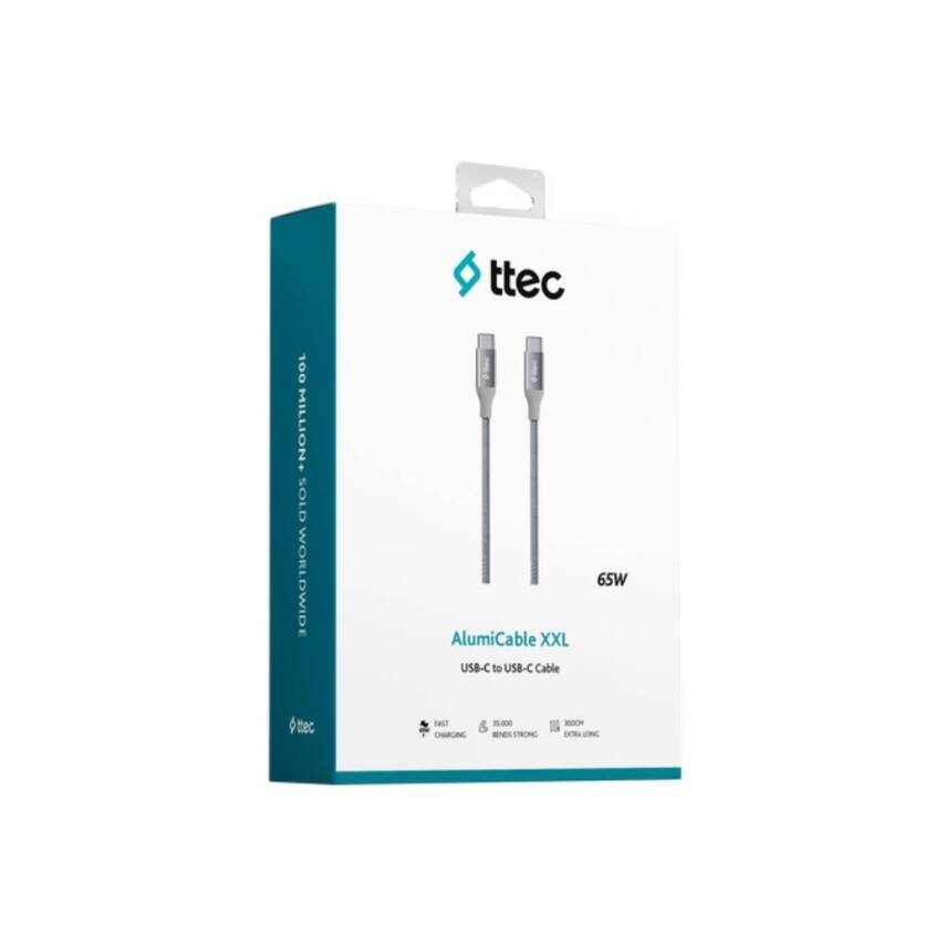 Ttec AlumiCable Hızlı Şarj Kablosu, USB-C - USB-C, 300 cm, Uzay Grisi - 5