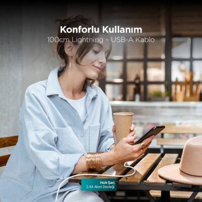 Ttec AlumiCable, Şarj Kablosu, USB-A - Lightning, 1 m, Beyaz - 7