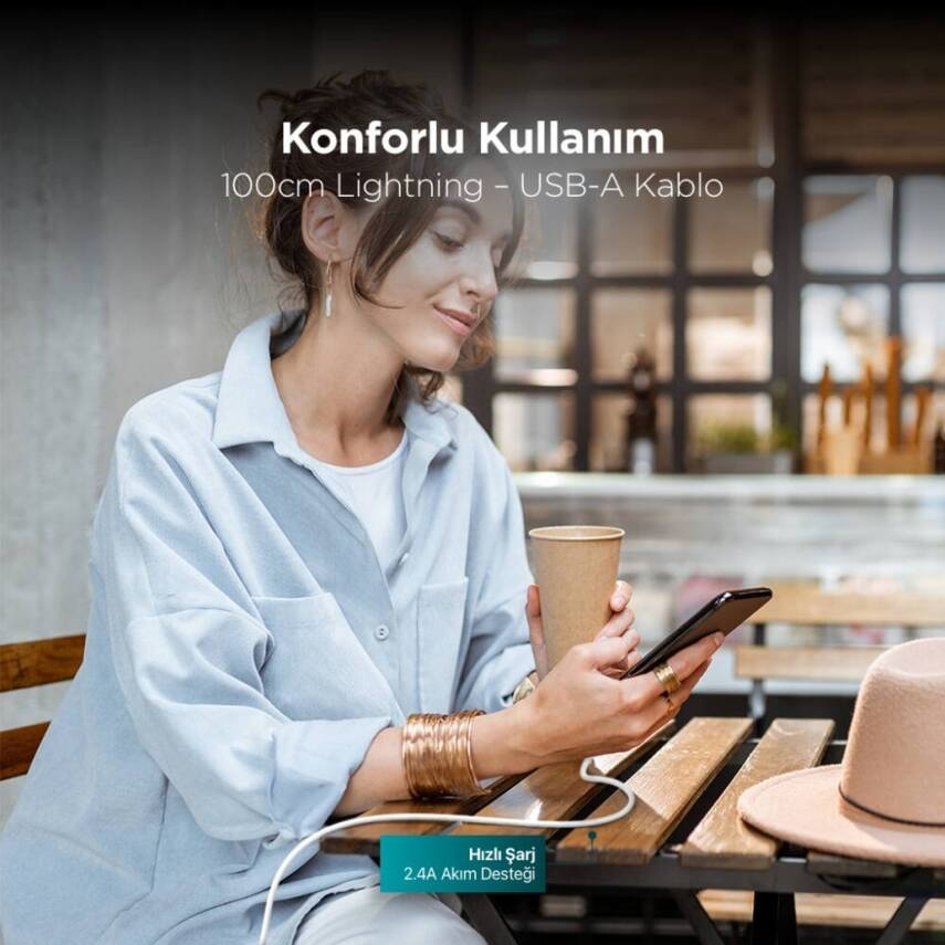 Ttec AlumiCable, Şarj Kablosu, USB-A - Lightning, 1 m, Beyaz - 7