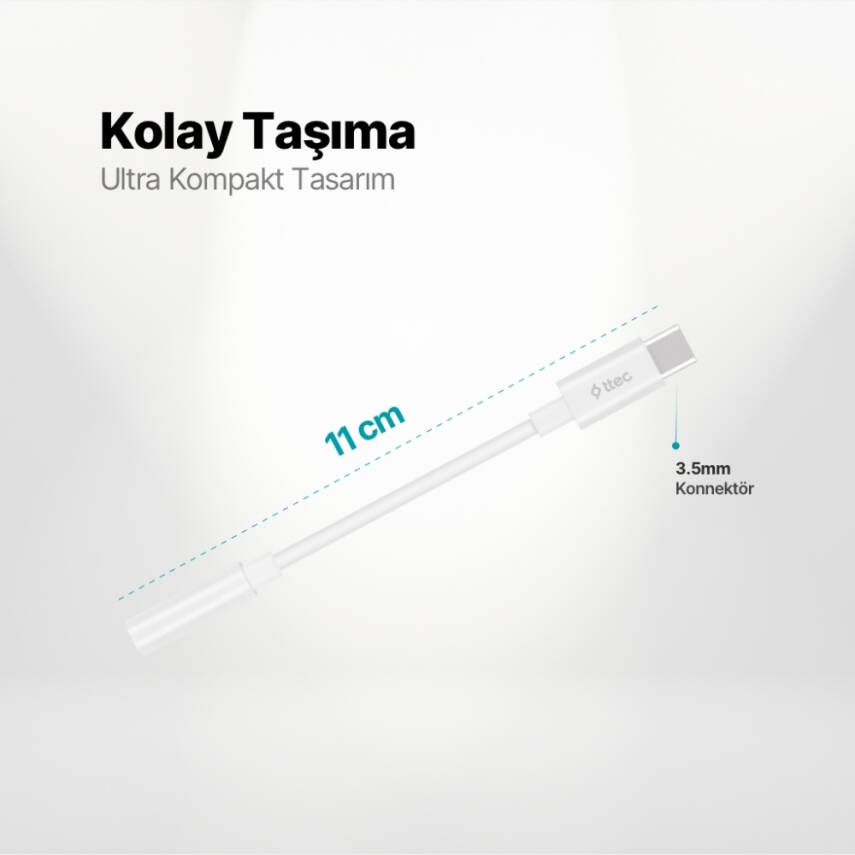 Ttec Aux Adaptörü, USB-C, 11 cm, 3.5 mm Konnektör, Beyaz - 4