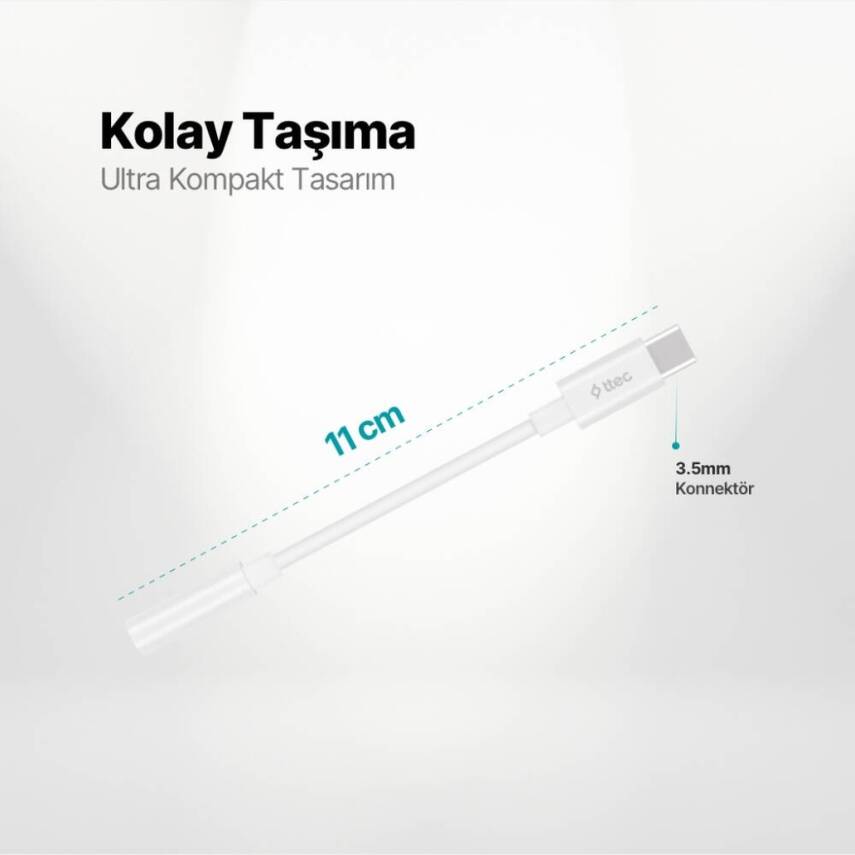 Ttec Aux Adaptörü, USB-C, 11 cm, 3.5 mm Konnektör, Beyaz - 4