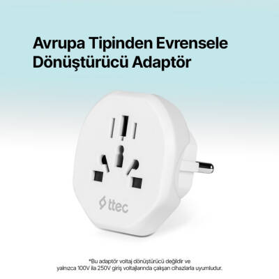 Ttec Dönüştürücü Adaptör, Avrupa Tipinden Evrensele, 3 Farklı Fiş - 6