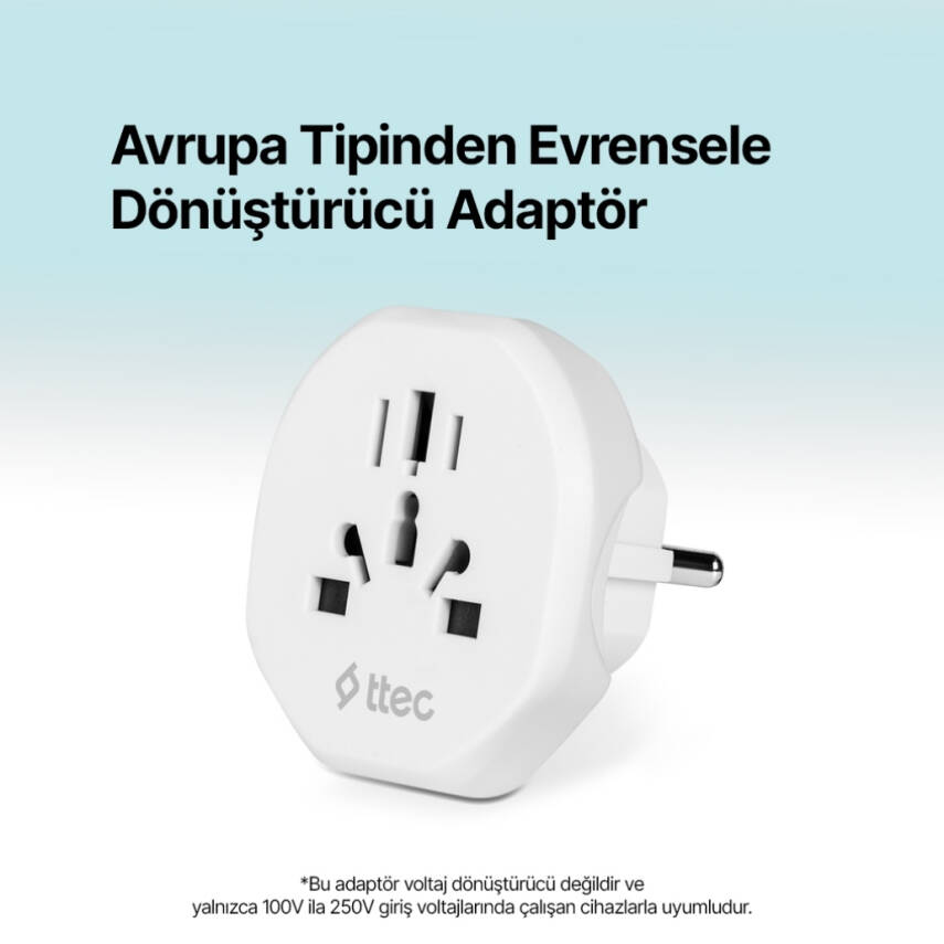 Ttec Dönüştürücü Adaptör, Avrupa Tipinden Evrensele, 3 Farklı Fiş - 6