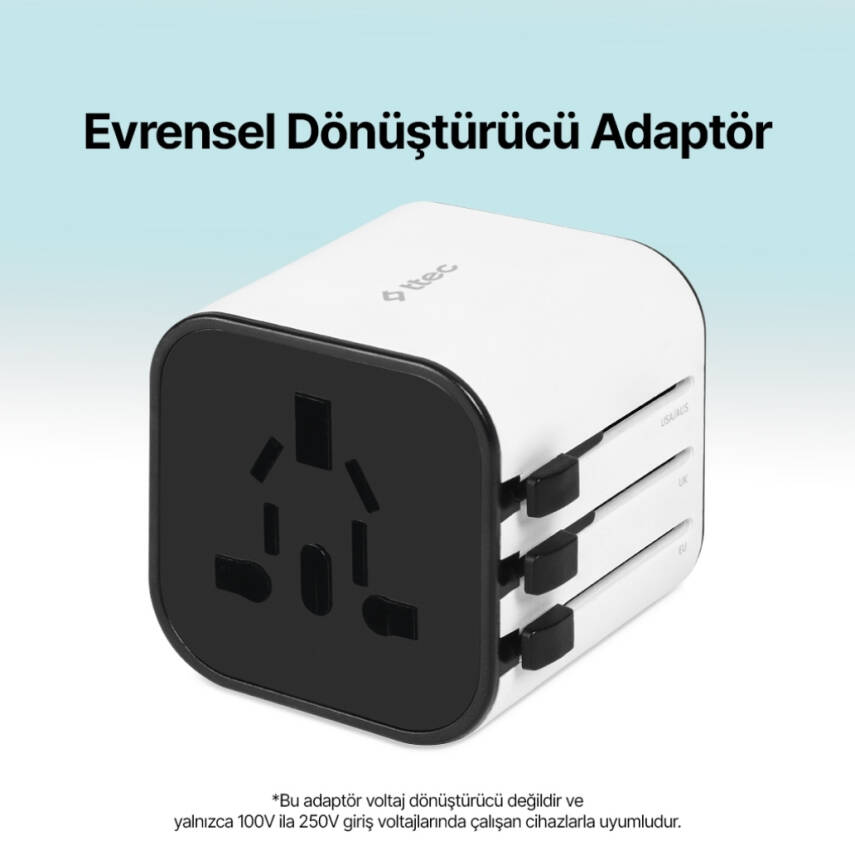 Ttec Evrensel Dönüştürücü Adaptör, Açılır Kapanır Yapı, 3 Farklı Fiş - 8