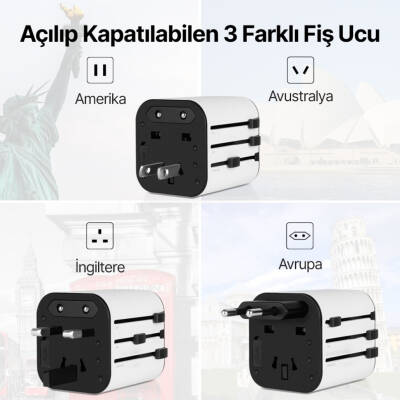 Ttec Evrensel Dönüştürücü Adaptör, Açılır Kapanır Yapı, 3 Farklı Fiş - 9