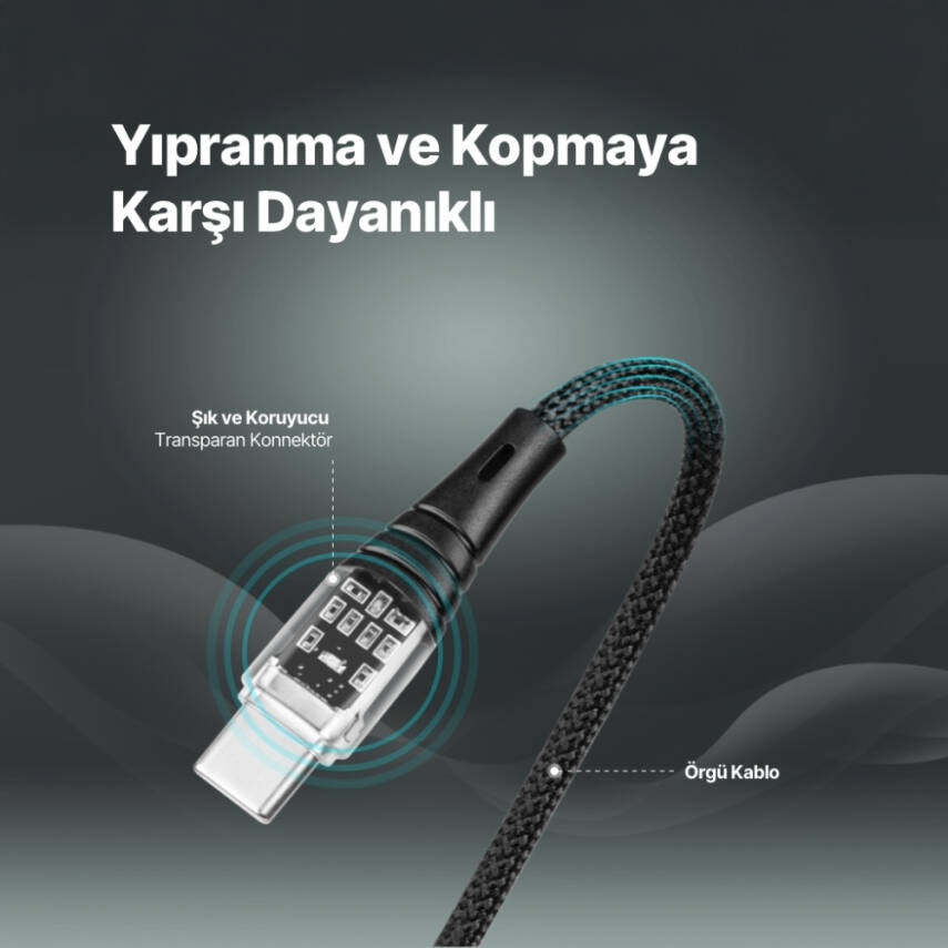 Ttec ExtremeCable Transparan Şarj Kablosu, USB-C –USB-C, 1.2 m, Siyah - 6