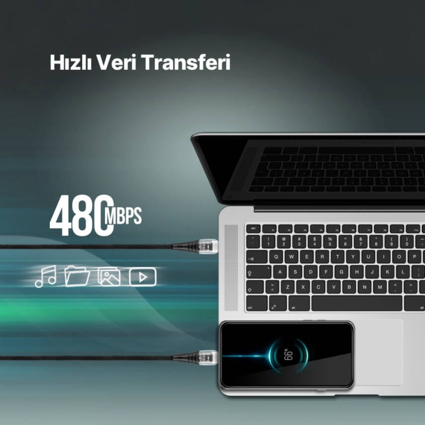 Ttec ExtremeCable Transparan Şarj Kablosu, USB-C –USB-C, 1.2 m, Siyah - 10