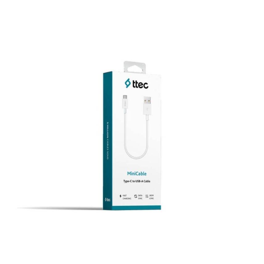 Ttec MiniCable Şarj Kablosu, USB-A-USB-C, 30 cm, 2A Hızlı Şarj, Beyaz - 2