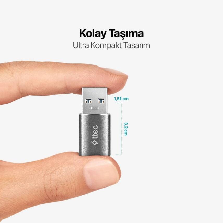 Ttec OTG Dönüştürücü Adaptör, USB-A 3.0 - Type-C, Uzay Grisi - 8