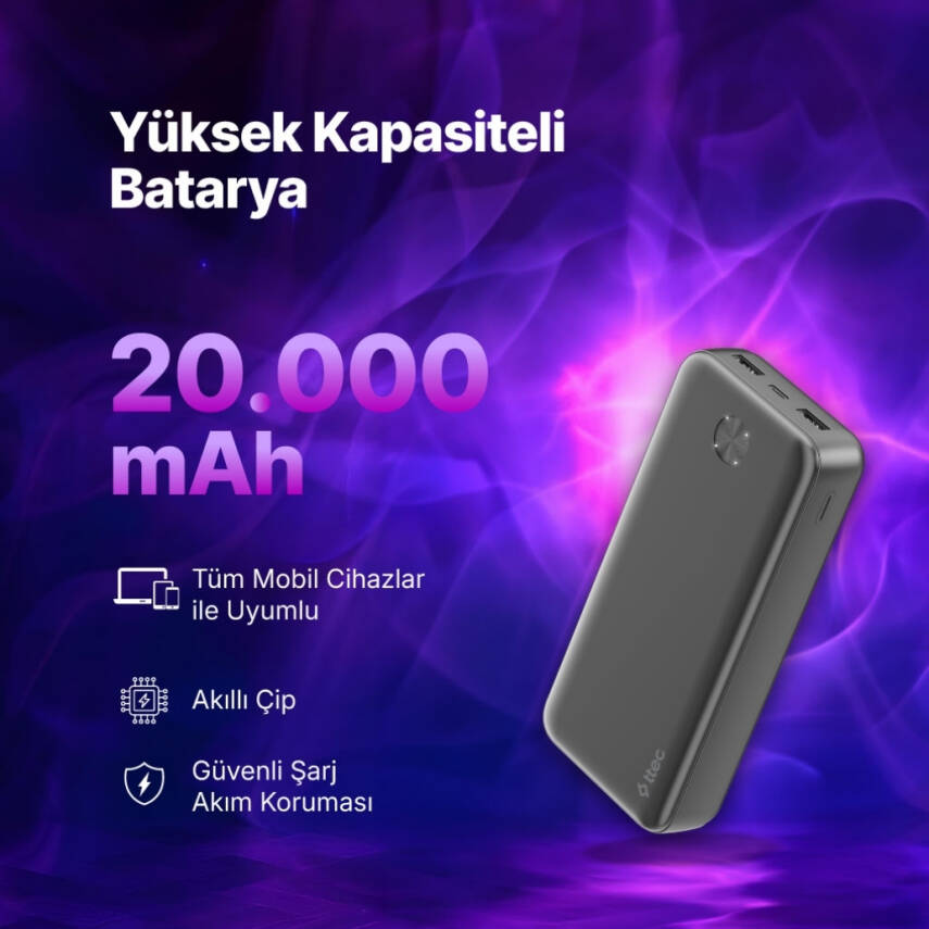 Ttec ReCharge Powerbank, 20.000mAh Taşınabilir Şarj Aleti, 3 Çıkışlı - 7