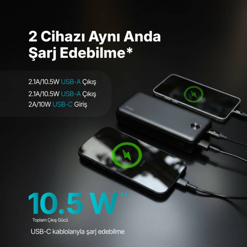 Ttec ReCharge Powerbank, 20.000mAh Taşınabilir Şarj Aleti, 3 Çıkışlı - 8