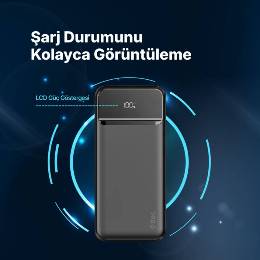 Ttec ReCharger LCD Powerbank, 20.000 mAh Taşınabilir Hızlı Şarj Aleti - 9