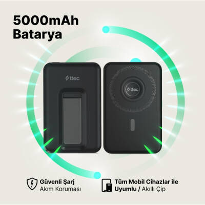 Ttec ReCharger Powerbank, 5.000 mAh, MagSafe Uyumlu, Stantlı, Siyah - 9