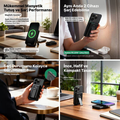 Ttec ReCharger Powerbank, 5.000 mAh, MagSafe Uyumlu, Stantlı, Siyah - 10