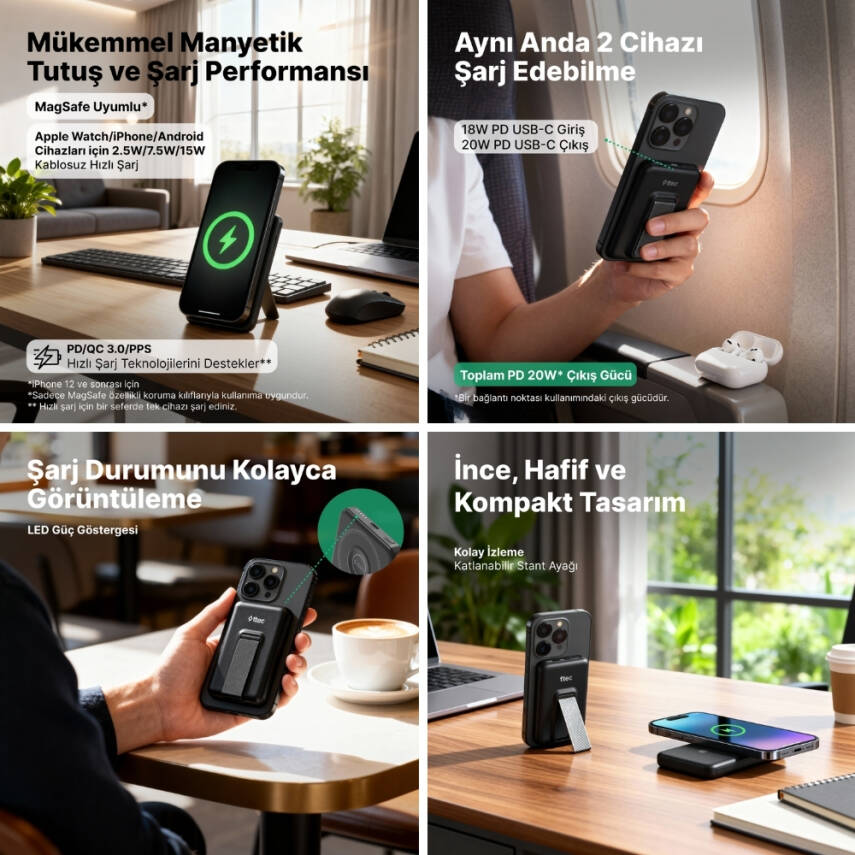 Ttec ReCharger Powerbank, 5.000 mAh, MagSafe Uyumlu, Stantlı, Siyah - 10