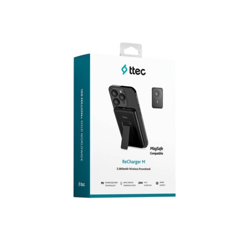 Ttec ReCharger Powerbank, 5.000 mAh, MagSafe Uyumlu, Stantlı, Siyah - 8