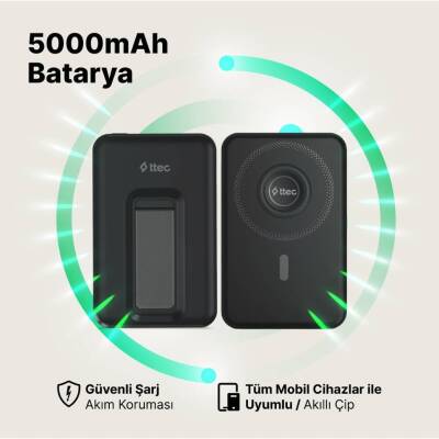 Ttec ReCharger Powerbank, 5.000 mAh, MagSafe Uyumlu, Stantlı, Siyah - 9