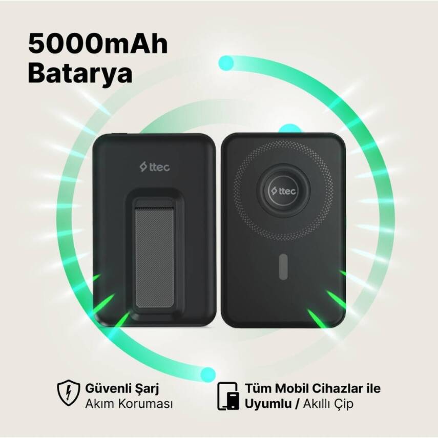 Ttec ReCharger Powerbank, 5.000 mAh, MagSafe Uyumlu, Stantlı, Siyah - 9