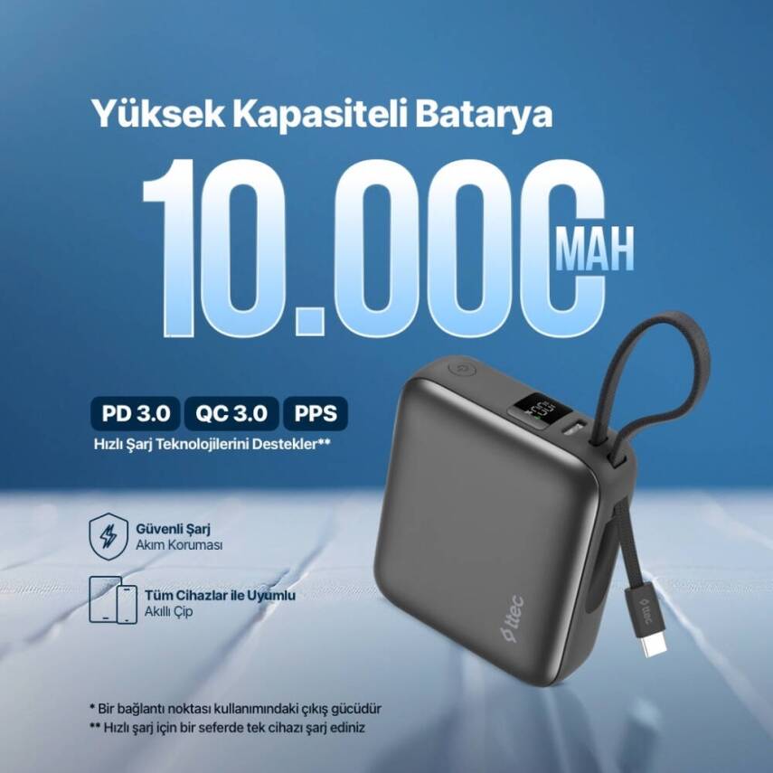 Ttec ReCharger Taşınabilir Hızlı Şarj Aleti, 10.000mAh Powerbank, Gri - 7