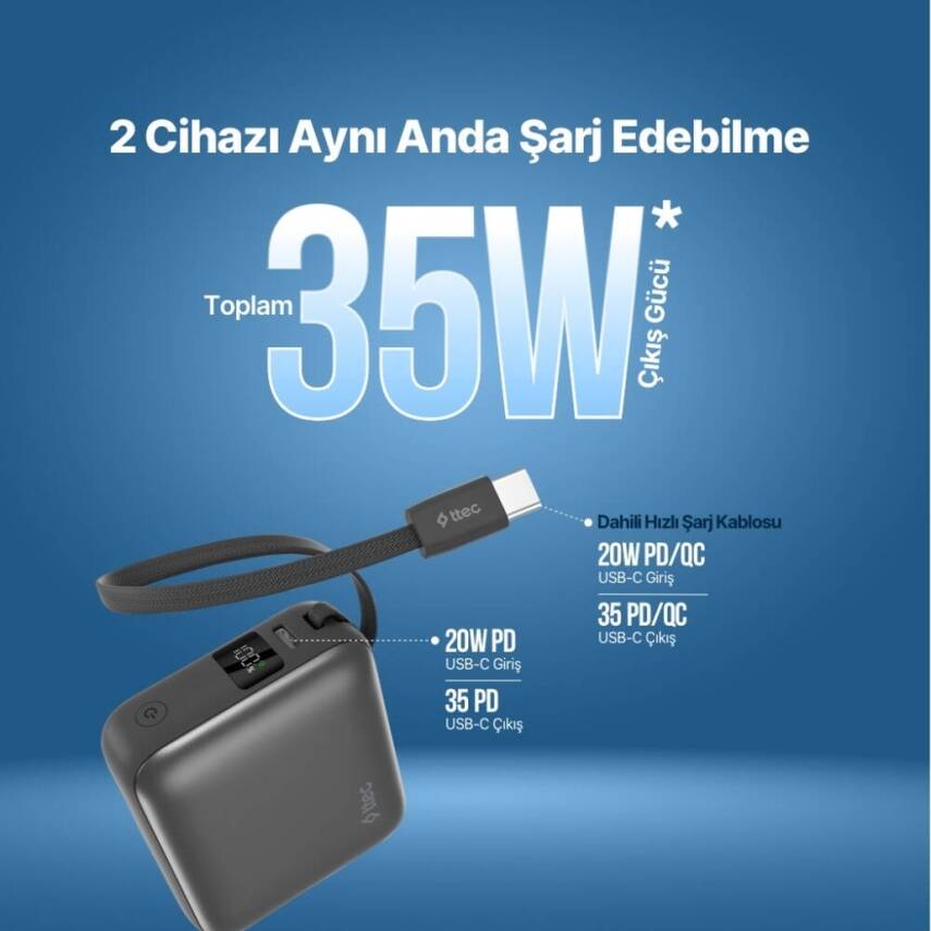 Ttec ReCharger Taşınabilir Hızlı Şarj Aleti, 10.000mAh Powerbank, Gri - 8