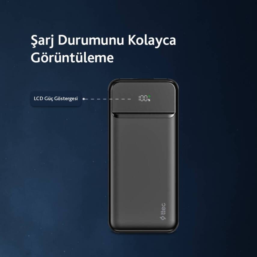 Ttec ReCharger Taşınabilir Şarj Aleti, 10.000mAh Powerbank, 20W, Siyah - 10