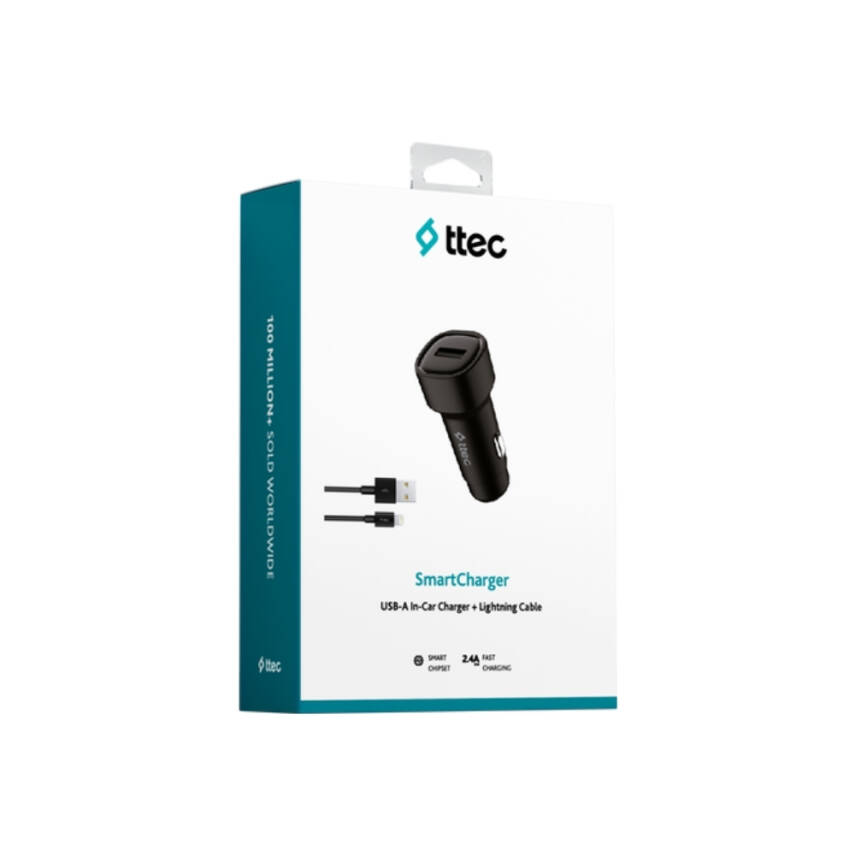 Ttec SmartCharger Araç Şarj Aleti, Lightning Kablo, 2.4A, 12 W, Siyah - 5